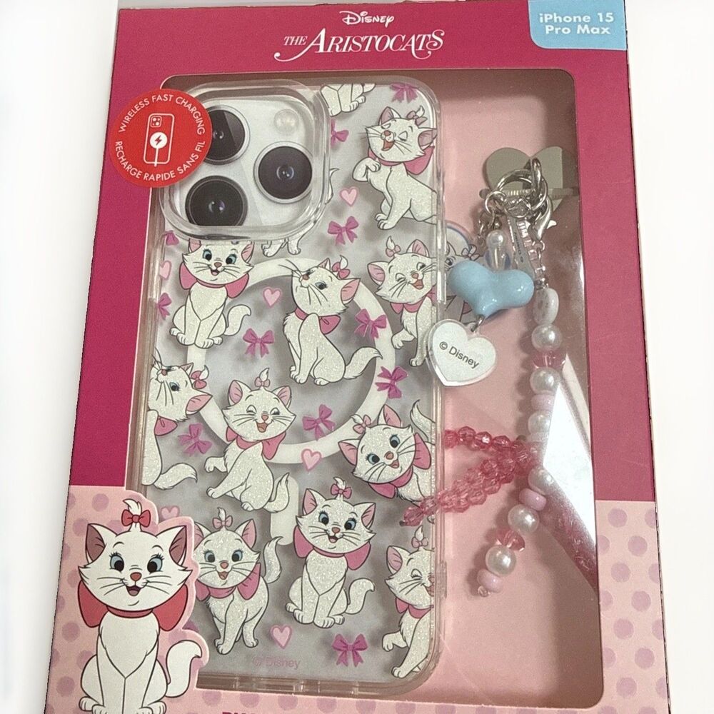 Disney Aristocats Glitter Marie MagSafe Case And Charm iPhone 15 Pro Max New
